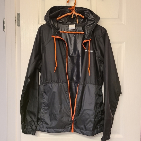 🆕️COLUMBIA LADIES WINDBREAKER JACKET W/HOOD BLACK & NEON ORANGE SMALL - Picture 9 of 13